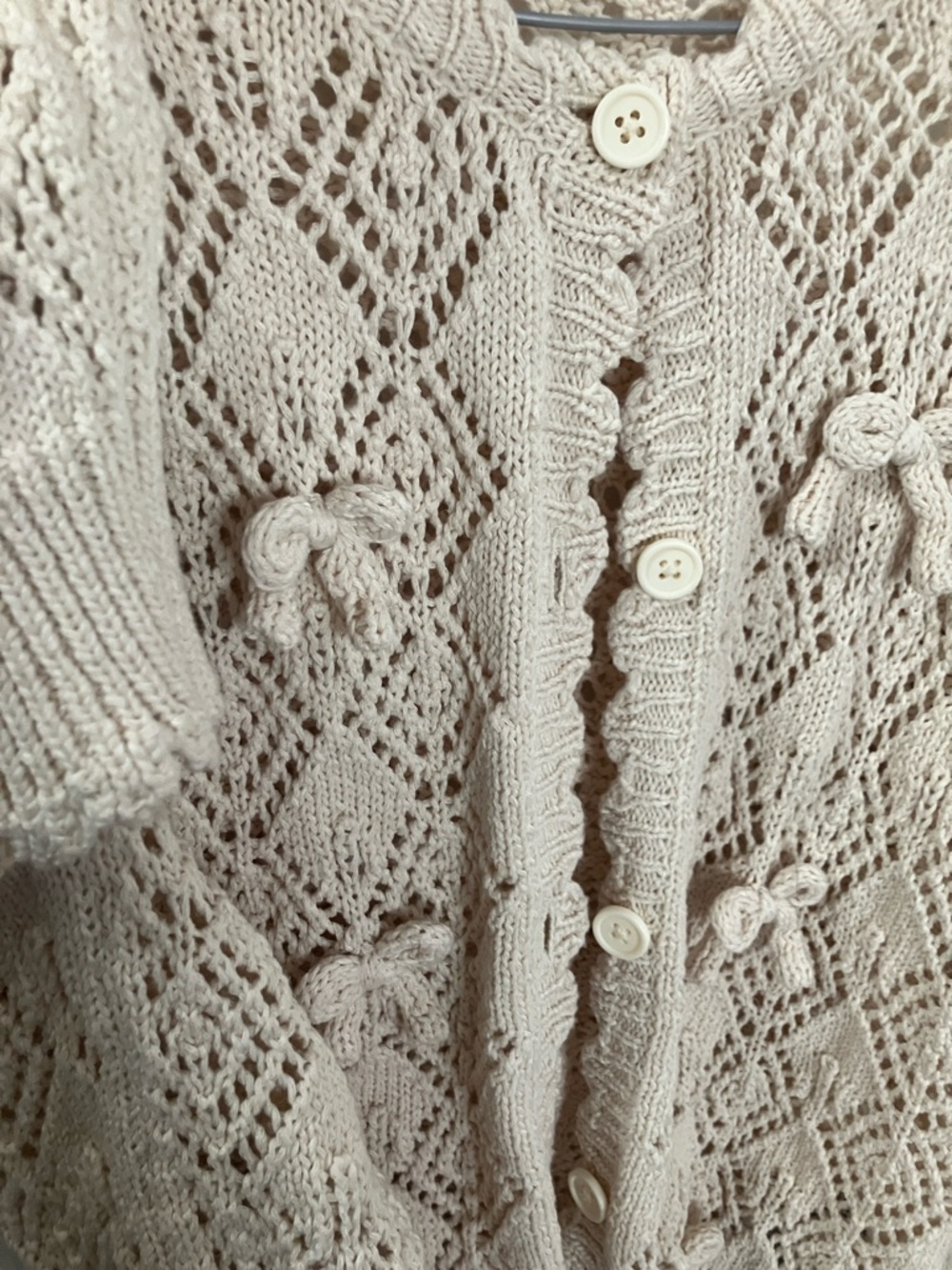 Zara Beige Openwork Knit Cardigan with Bow Details - Picture 3 of 4
